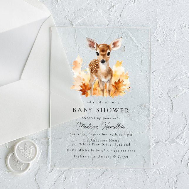 Invitations En Acrylique Douce Fête de Bébé de la Forêt Automnale (Créateur téléchargé)