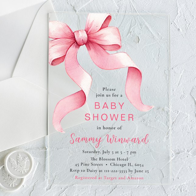 Invitations En Acrylique Douce Fête de Naissance Ruban Coquette Rose (Créateur téléchargé)