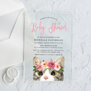 Invitations En Acrylique Douce Fille Kitty Baby Shower
