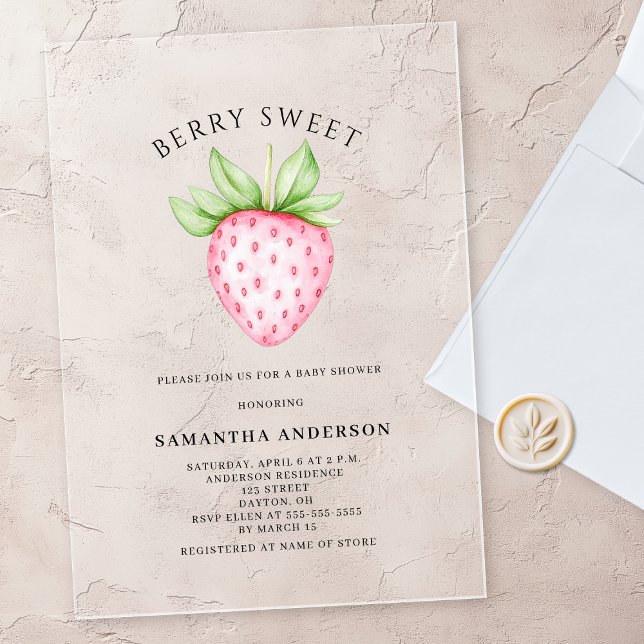 Invitations En Acrylique Douce Fille Rose Fraise Bébé Shower (Créateur téléchargé)