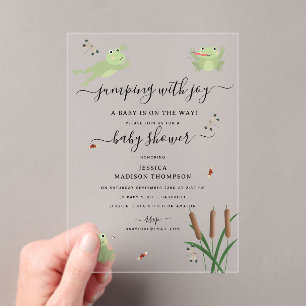 Invitations En Acrylique Douce Grenouilles Étang de nénuphars Baby Shower M