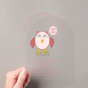 Invitations En Acrylique Douce Hibou Fille Rose Cadeau Baby Shower Personna