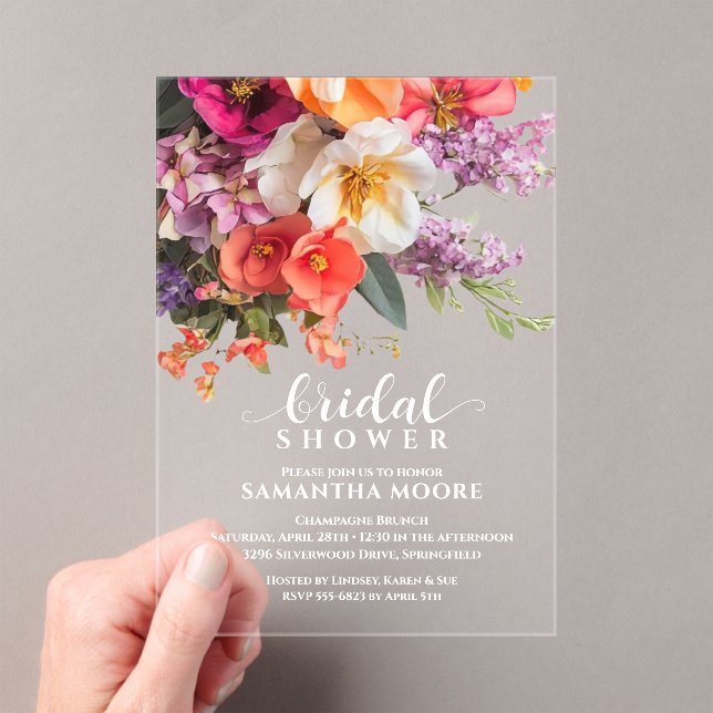 Invitations En Acrylique Douce Mariage Florale Vibrante (In situ (ordinateur de poche))