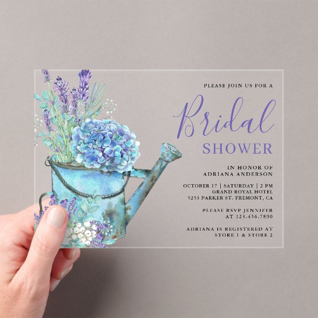 Invitations En Acrylique Douce Mariée Fleurie Hydrangea Bleu et Lavande (In situ (ordinateur de poche))