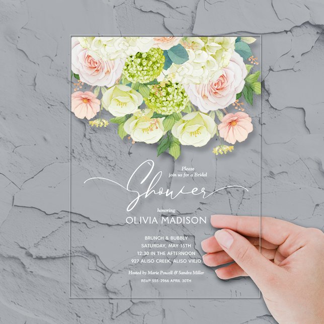Invitations En Acrylique Douce Mariée Fleurie sous la Pluie (Chic watercolor florals bridal shower ACRYLIC invitations)