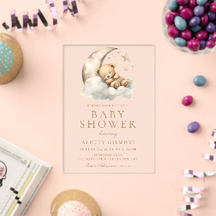 Invitations En Acrylique Douce Ourson Beige Neutre Baby Shower