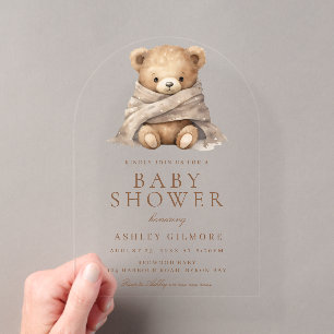 Invitations En Acrylique Douce Ourson Brun Baby Shower