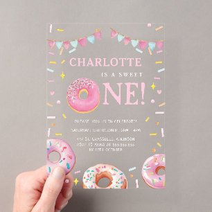Invitations En Acrylique Douce Première Gâteau Donut Rose Première Fête d'A