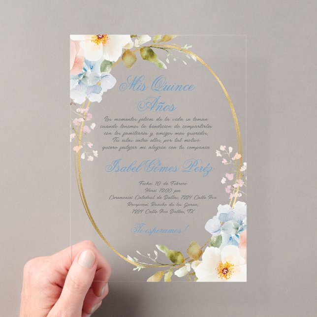 Invitations En Acrylique Douce rose acrylique Quinceañera  (In situ (ordinateur de poche))