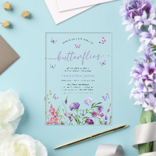 Invitations En Acrylique Douceur de Papillons Fleurs Sauvages Baby Shower