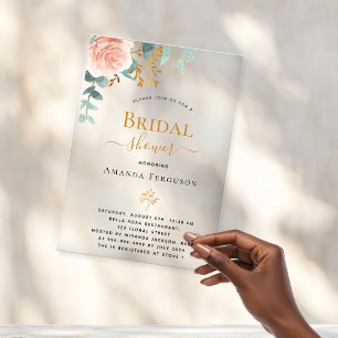 Invitations En Acrylique douche de mariée à l'eucalyptus rose