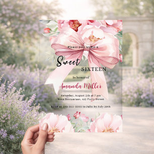 Invitations En Acrylique Doux 16 boucles d'aquarelle rose clair