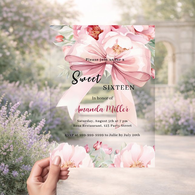 Invitations En Acrylique Doux 16 boucles d'aquarelle rose clair (Créateur téléchargé)