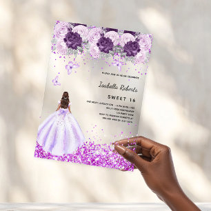 Invitations En Acrylique Doux 16 robe violet florale rose clair