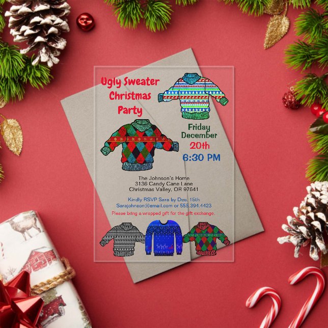Invitations En Acrylique Doux moche fête de Noël Couleurs filtrées (Insitu (vacances))