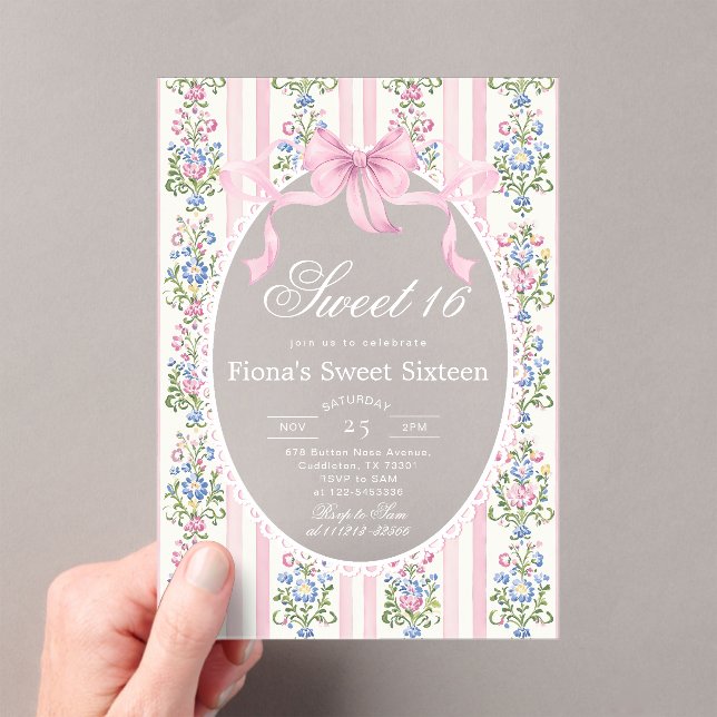 Invitations En Acrylique Doux Seize Grandmillen Coqueete Arc Bow Anniversai (In situ (ordinateur de poche))