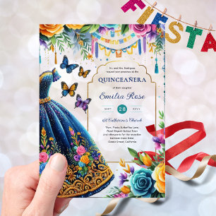 Invitations En Acrylique Douze Ans et Demi Mis Quince Fiesta Papillons Bleu