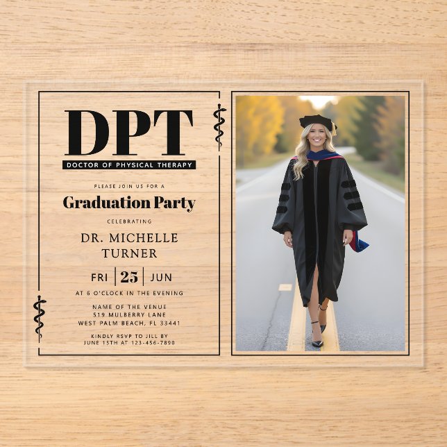Invitations En Acrylique DPT Doctor of Physical Therapy Graduation Photo (Recto)
