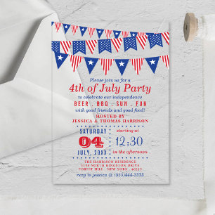 Invitations En Acrylique Drapeaux rouges, blancs et bleus 4 juillet fête
