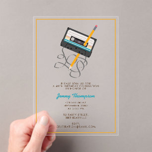 Invitations En Acrylique Drôle 80s Musique Retro Cassette Bande 40e anniver