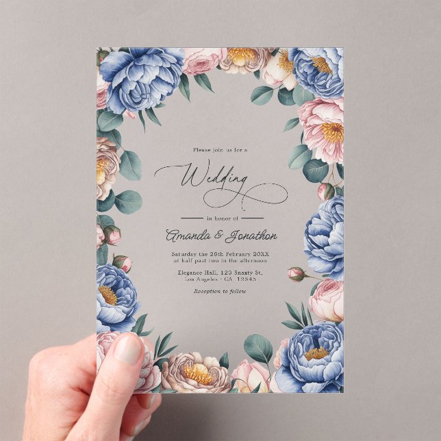 Invitations En Acrylique Dusty Blue, Blush, and Warm Taupe Floral Wedding (In situ (ordinateur de poche))