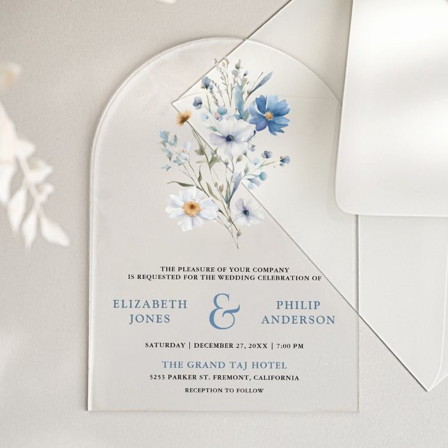 Invitations En Acrylique Dusty Blue Boho Wildflower Wedding (Créateur téléchargé)