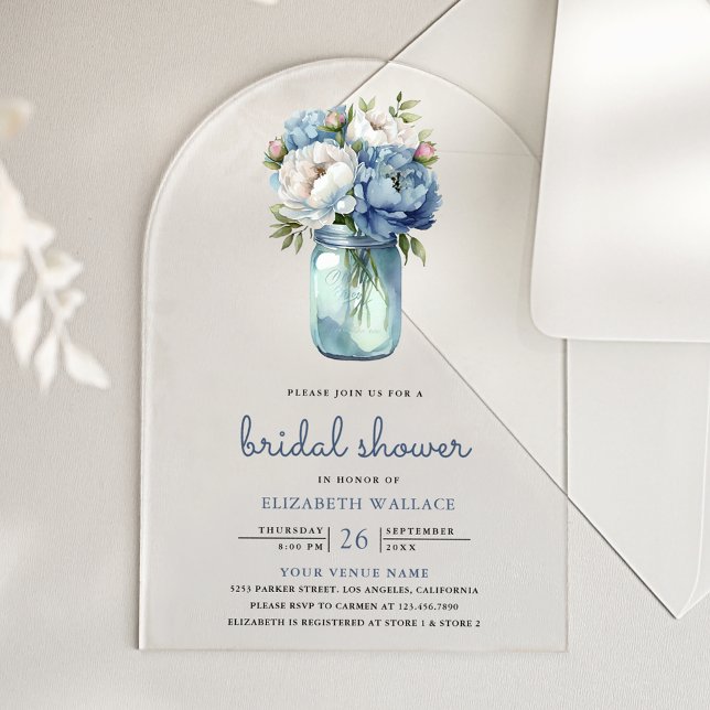 Invitations En Acrylique Dusty Blue Floral Bocal de Mariage (Créateur téléchargé)