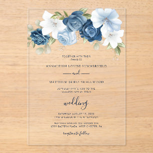 Invitations En Acrylique Dusty Blue Floral Mariage botanique