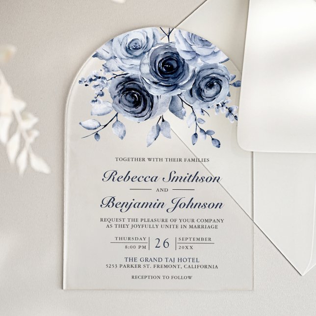 Invitations En Acrylique Dusty Blue Floral Wedding (Créateur téléchargé)