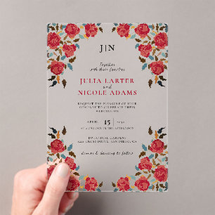Invitations En Acrylique Dusty Elegant Golden Red Rose Mariage