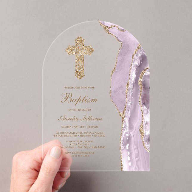Invitations En Acrylique Dusty Lilac Agate Baptism (In situ (ordinateur de poche))