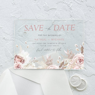 Invitations En Acrylique Dusty Rose & Ivory Enregistrer La Date Mariage