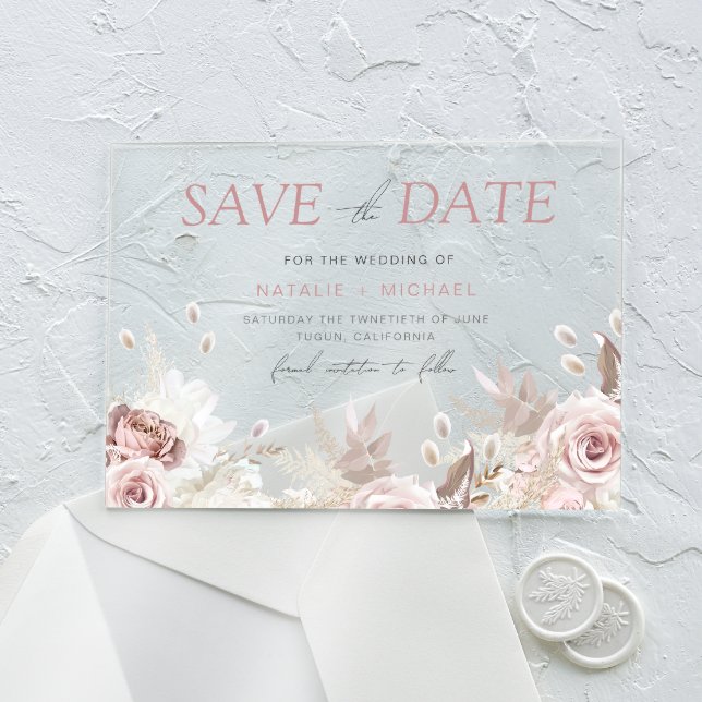 Invitations En Acrylique Dusty Rose & Ivory Enregistrer La Date Mariage (Créateur téléchargé)