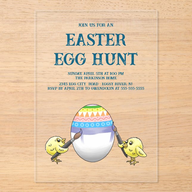 Invitations En Acrylique Easter chicks paint the Easter egg (Recto)