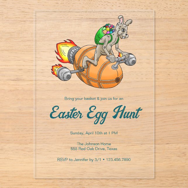 Invitations En Acrylique Easter Egg Hunt with Rocket Bunny (Recto)