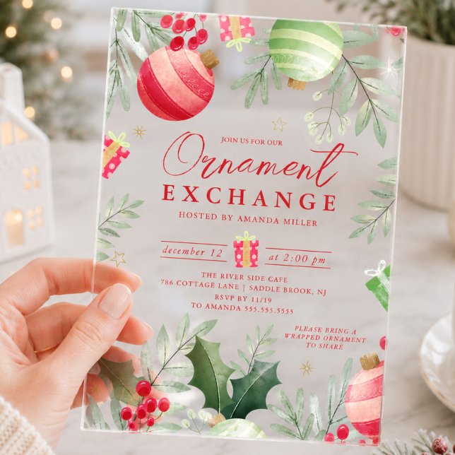 Invitations En Acrylique Échange d'ornements de Noël (Créateur téléchargé)