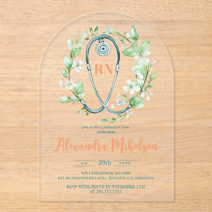 Invitations En Acrylique École de soins infirmiers Boho Green Watercolor Gr