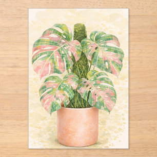 Invitations En Acrylique écossais tartan rose feuille de monstera d'Écosse