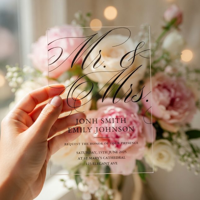 Invitations En Acrylique Écriture Calligraphique Élégante Mr & Mrs Script (Créateur téléchargé)