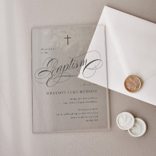 Invitations En Acrylique Écriture Élégante Calligraphie Neutre Baptême