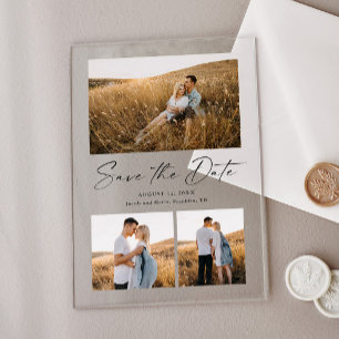 Invitations En Acrylique Écriture Moderne 3 Photo Mariage Save the Date