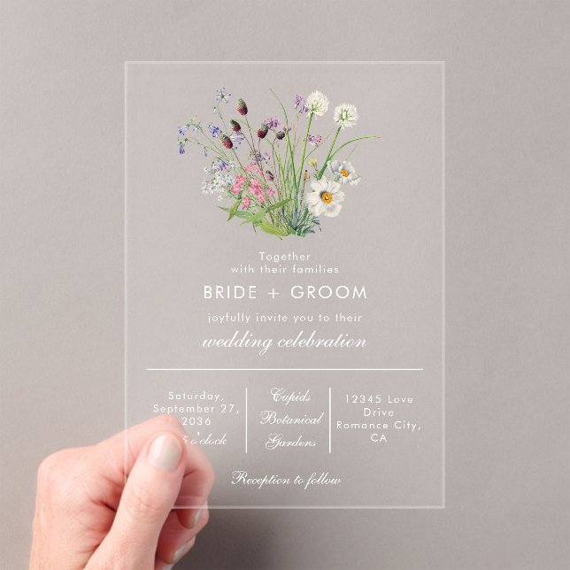Invitations En Acrylique Effacer le Mariage Fleur sauvage moderne transpare (In situ (ordinateur de poche))