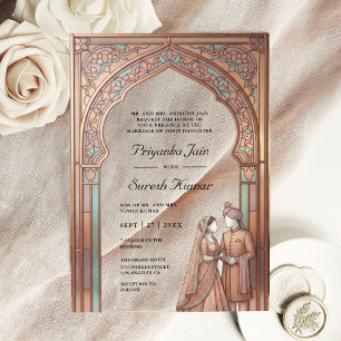 Invitations En Acrylique Effet de vitrail arc couple indien mariage