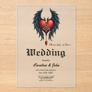 Invitations En Acrylique Élégance celtique avec un cœur et des ailes.