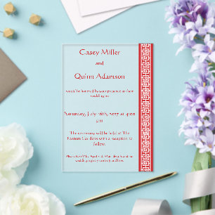 Invitations En Acrylique Élégance Chinoise en Acrylique Rouge Cerise pour M