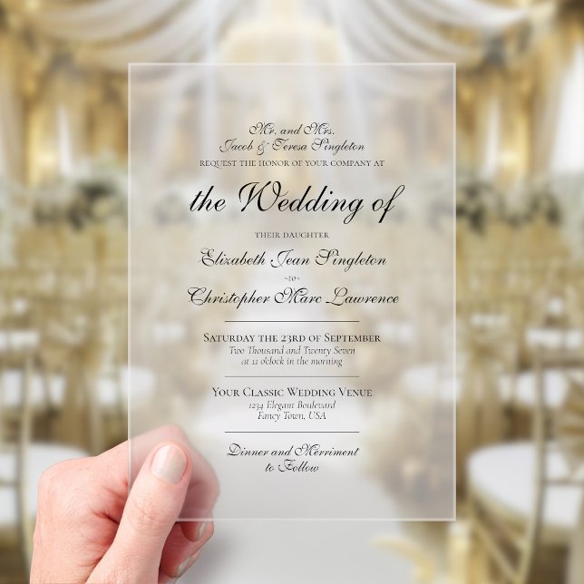 Invitations En Acrylique Élégance Classique Traditionnelle Simple Mariage F (Frosted Acrylic with Rectangle Cut)