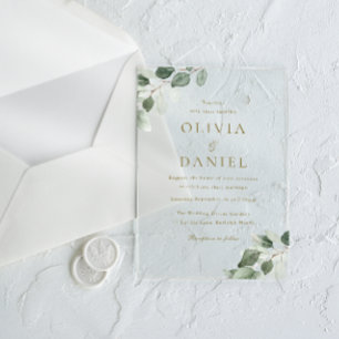 Invitations En Acrylique Élégance de feuille verte Mariage moderne