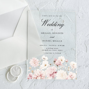 Invitations En Acrylique Élégance Divine : Mariage Floral de Jardin Rose