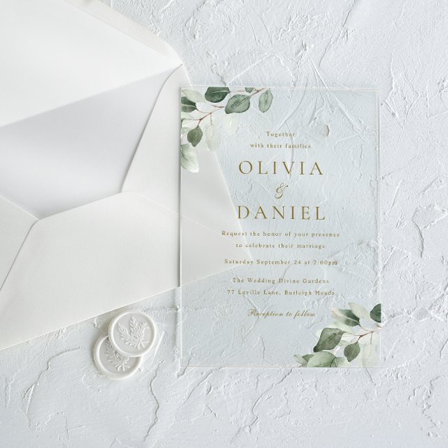 Invitations En Acrylique Élégance Feuille verte Mariage moderne (Créateur téléchargé)