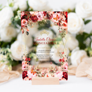 Invitations En Acrylique Élégance Florale Ensorcelante Quinceanera Or